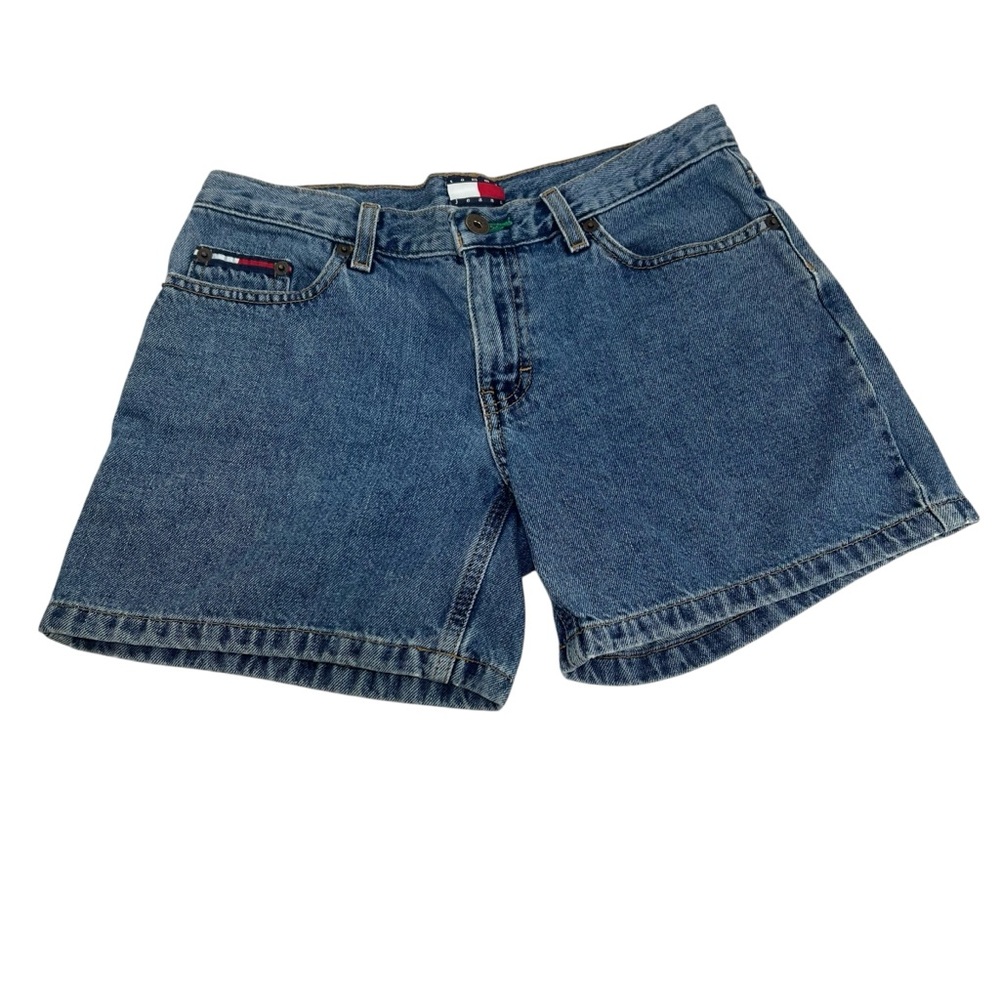 Vintage Tommy‎ Hilfiger Jean Shorts Size 5 Fits 29x5 Kelly Flag Patch Y2K M